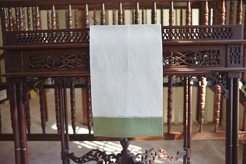 White Hemstitch Guest Towel with Tea Colored Border